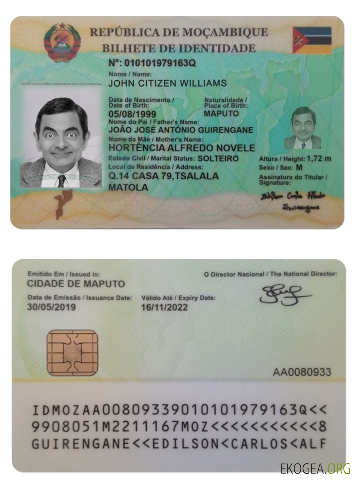 Identité MOZAMBIQUE template Identité MOZAMBIQUE template